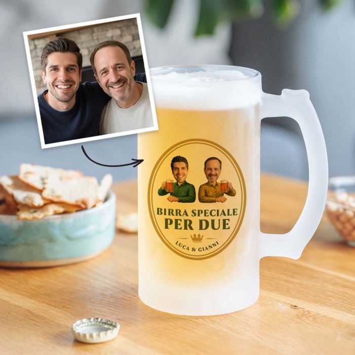 Boccale da Birra Personalizzato con due Volti e Logo