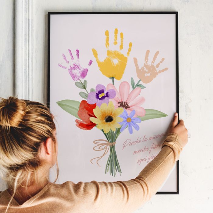 Poster Personalizzato Mazzo di Fiori con Impronta della Mano