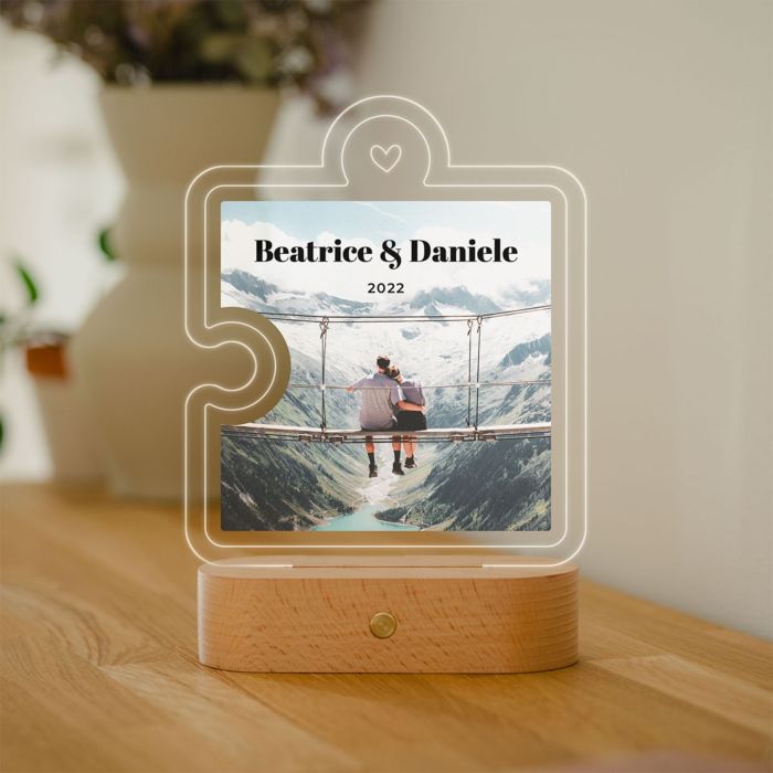Lampada LED Personalizzata Puzzle con Foto e Testo